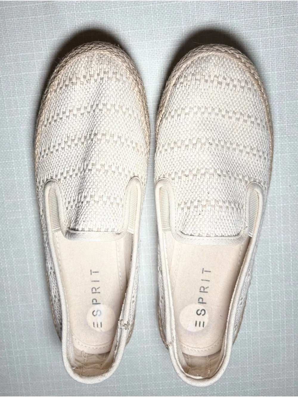 Esprit Cream Woven Espadrille Flats Coastal Boho Slip On Shoes Neutral Summer